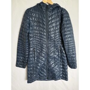 The North Face Womens ThermoBall Parka Jacket M Navy Blue Hood Puffer Packable